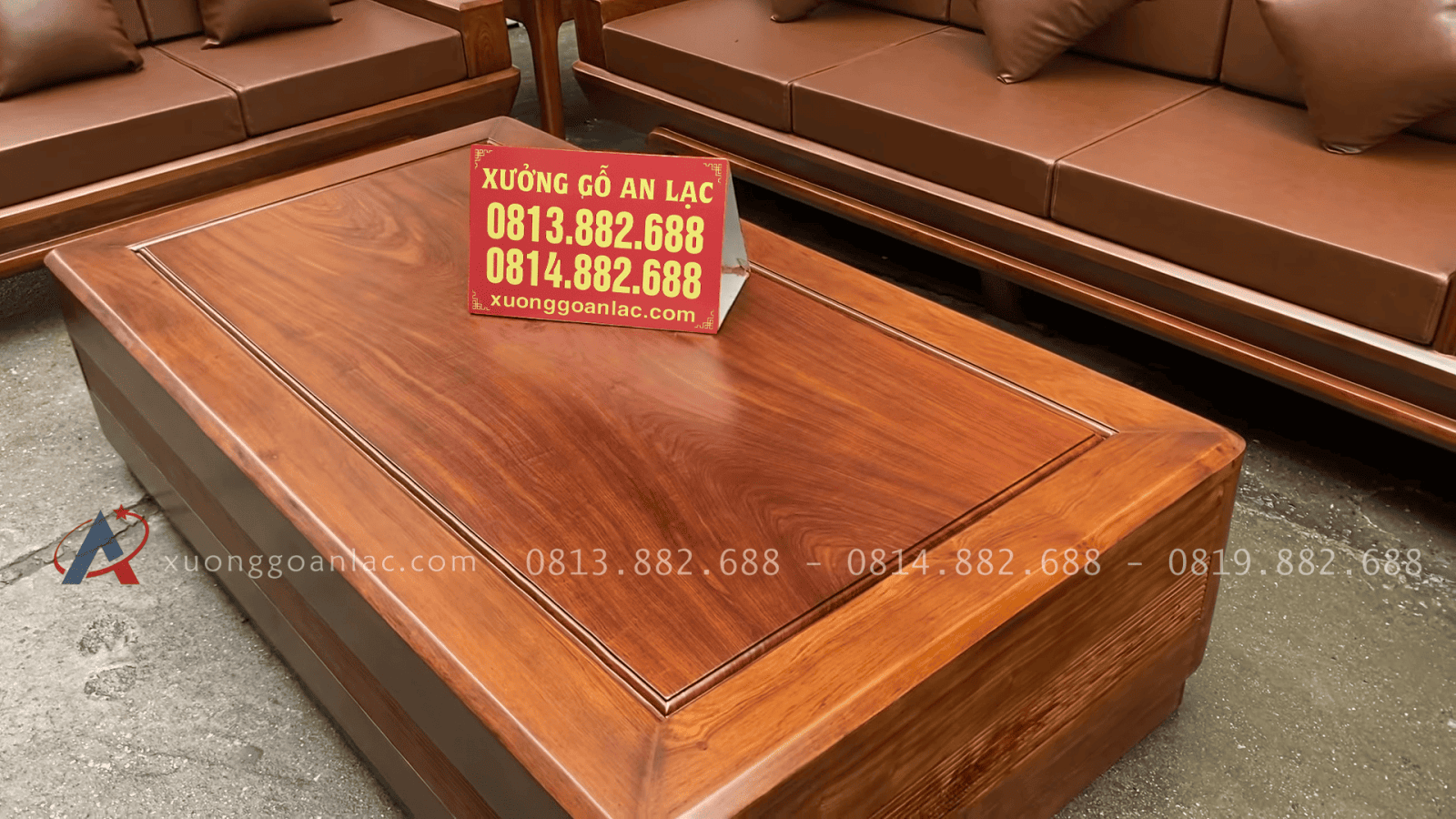 Bộ sofa chân chếch kê hình chữ U gỗ hương đá hàng siêu vip (Anh Đạt - Cao Bằng) 26 bàn trà gỗ hương đá hàng dày dặn