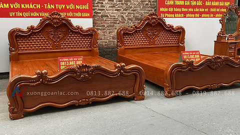 combo giường ngủ và bàn trang điểm louis hoàng gia gỗ hương đá