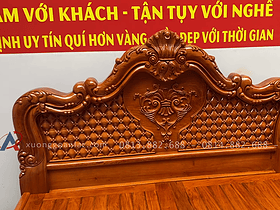 Giường vòm đục trám gỗ Hương Đá 1m8 x 2m 8 đầu giường louis hoa lá tây phông trám hoa mai nổi bật