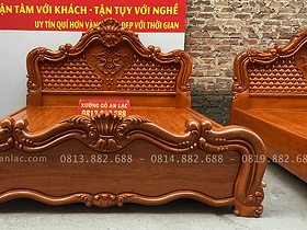 Giường vòm đục trám gỗ Hương Đá 1m8 x 2m 9 đầu thấp cao 63p chương liền đục hoa lá tây