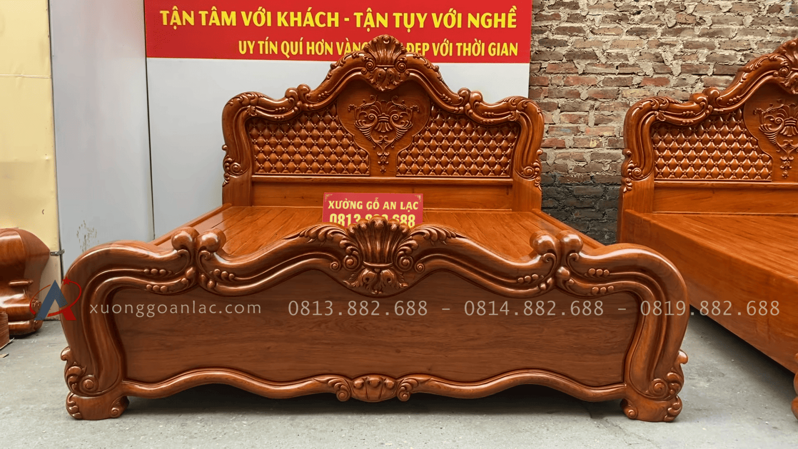 Giường vòm đục trám gỗ Hương Đá 1m8 x 2m 13 đầu thấp cao 63p chương liền đục hoa lá tây