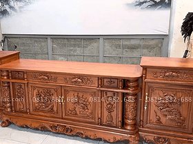 Combo kệ tivi cột nho đục tay dài 2m8 và đồng hồ cây hàng đặt kiểu hiện đại (Chú Hòa - Long Biên) 14 mẫu kệ tivi đục tay tinh xảo
