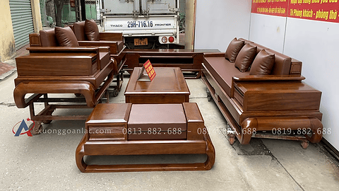 combo sofa đùi gà và kệ tivi phong cách hiện đại chất liệu gỗ hương đá