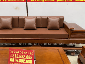 sofa gỗ hương đá kết hợp đệm da