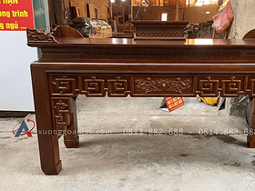 Combo sofa chân thuyền, kệ tivi và án gian thờ gỗ hương đá phun PU giả óc chó 24 Mẫu án gian thờ triện sen gỗ hương đá