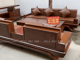 Combo sofa chân thuyền, kệ tivi và án gian thờ gỗ hương đá phun PU giả óc chó 20 ghế băng thiết kế chia 2 độc lạ
