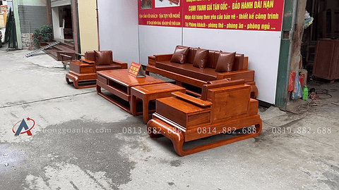 combo sofa đùi gà và kệ tivi giả nguyên khối gỗ hương đá