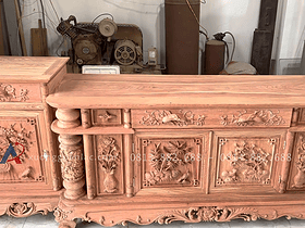 Kệ tivi cột nho hàng dày đẹp đục tay dài 2m8 gỗ hương đá cao cấp (Anh Mạnh - Hải Phòng) 8 bản mộc mẫu kệ tivi cột nho