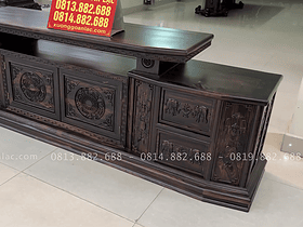 Mẫu kệ tivi 2m6 vát cong gỗ mun hoa Lào đục trống đồng (Chú Hữu - Thanh Hóa) 6 mẫu kệ tivi 2 tầng mặt