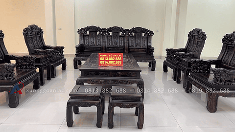 mẫu bàn ghế như ý chương voi chân 12 10 món gỗ mun