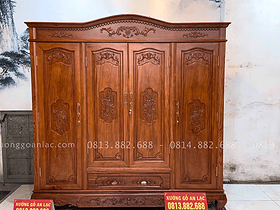 Nội thất phòng ngủ 17 tủ quần áo 3 buồng 4 cánh gỗ hương đá