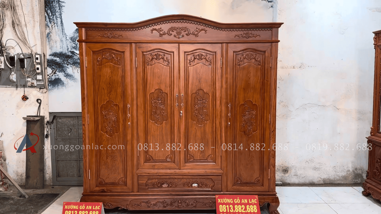 Tủ quần áo 3 buồng 4 cánh gỗ hương đá cao cấp 12 tủ quần áo 3 buồng 4 cánh gỗ hương đá