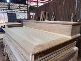 Án gian thờ Ngũ Phúc nhị cấp 2m17 gỗ gõ đỏ chân 16 giao Hà Nam 10 mẫu án gian thờ 2 cấp tiện dụng