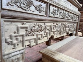 Án gian thờ ngũ phúc 2m17 gỗ gụ Lào chân 14 Anh Hiệp - Nghệ An 12 yếm dạ tiền đục tỉa tinh xảo