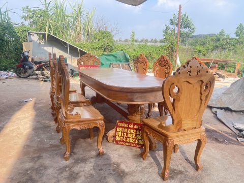 bàn ăn bầu dục 8 ghế gỗ gõ đỏ