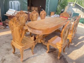 Bộ bàn ăn bầu dục và 8 ghế louis ngọc mặt trời gỗ gõ đỏ cao cấp (Anh Khiêm, Đà Nẵng) 10 bộ bàn ăn gỗ gõ đỏ cao cấp