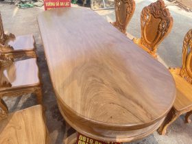 Bộ bàn ăn bầu dục và 8 ghế louis ngọc mặt trời gỗ gõ đỏ cao cấp (Anh Khiêm, Đà Nẵng) 11 mẫu bàn ăn bầy dục gỗ gõ đỏ