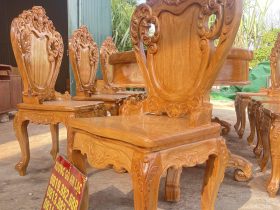 Bộ bàn ăn bầu dục và 8 ghế louis ngọc mặt trời gỗ gõ đỏ cao cấp (Anh Khiêm, Đà Nẵng) 15 ghế louis đục tỉa tinh xảo