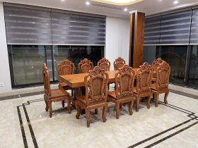Bàn ăn nguyên khối 10 ghế hồng hạt gỗ hương đá siêu vip (Anh Hồng, Hà Nội) 26 bộ bàn ghế ăn gỗ hương