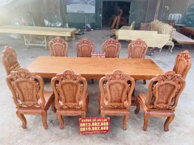 Bàn ăn nguyên khối 10 ghế hồng hạt gỗ hương đá siêu vip (Anh Hồng, Hà Nội) 16 bộ bàn ăn gỗ hương đá