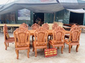 Bàn ăn nguyên khối 10 ghế hồng hạt gỗ hương đá siêu vip (Anh Hồng, Hà Nội) 17 bộ bàn ăn louis hoàng gia