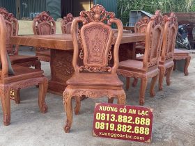 Bàn ăn nguyên khối 10 ghế hồng hạt gỗ hương đá siêu vip (Anh Hồng, Hà Nội) 18 bộ bàn ăn 10 ghế