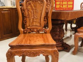 Bộ bàn ăn nguyên khối 8 ghế hồng hạt đục hai mặt gỗ hương đá cao cấp (Anh Đài, Bắc Ninh) 20 ghế ăn lưng cao