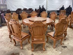 Bàn ăn tròn 12 ghế louis gỗ gõ đỏ cao cấp (Chú Hưng,Thái Bình) 10 bàn ăn tròn louis hoàng gia