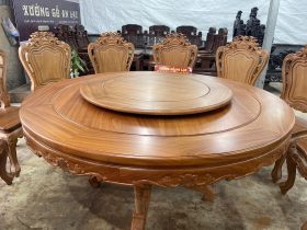Bàn ăn tròn 12 ghế louis gỗ gõ đỏ cao cấp (Chú Hưng,Thái Bình) 11 mẫu bàn tròn đường kính 1m67