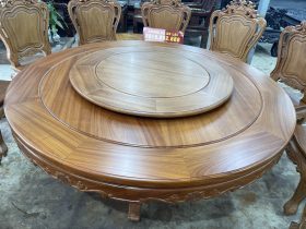 Bàn ăn tròn 12 ghế louis gỗ gõ đỏ cao cấp (Chú Hưng,Thái Bình) 12 mặt bàn giữ trơn sang trọng