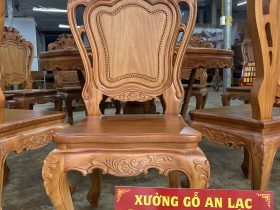 Bàn ăn tròn 12 ghế louis gỗ gõ đỏ cao cấp (Chú Hưng,Thái Bình) 15 ghế ăn louis hoàng gia