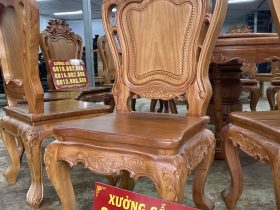 Bàn ăn tròn 12 ghế louis gỗ gõ đỏ cao cấp (Chú Hưng,Thái Bình) 16 ghế ngồi mặt ván tràn