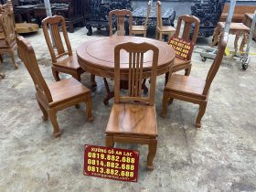 Bộ bàn ăn tròn cùng 6 ghế tựa nan gỗ gõ đỏ cao cấp (Anh Vịnh, Thái Nguyên) 10 mẫu bàn ăn tròn gỗ gõ đỏ