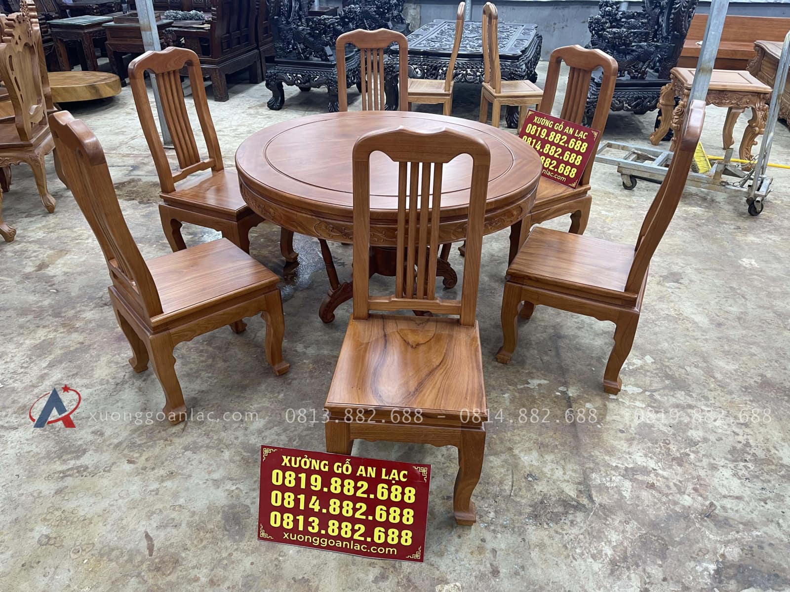 Bộ bàn ăn tròn cùng 6 ghế tựa nan gỗ gõ đỏ cao cấp (Anh Vịnh, Thái Nguyên) 19 mẫu bàn ăn tròn gỗ gõ đỏ
