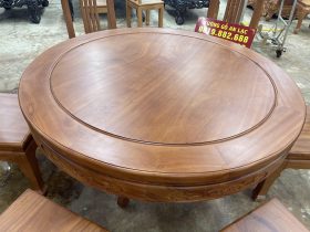 Bộ bàn ăn tròn cùng 6 ghế tựa nan gỗ gõ đỏ cao cấp (Anh Vịnh, Thái Nguyên) 11 bàn ăn tròn khung ván dày dặn