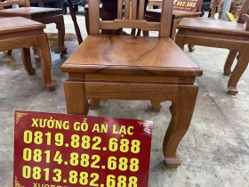 Bộ bàn ăn tròn cùng 6 ghế tựa nan gỗ gõ đỏ cao cấp (Anh Vịnh, Thái Nguyên) 17 mặt ngồi ván tràn gỗ gõ đỏ