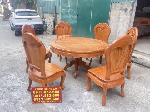 mẫu bàn ăn tròn 6 ghế hoa cúc