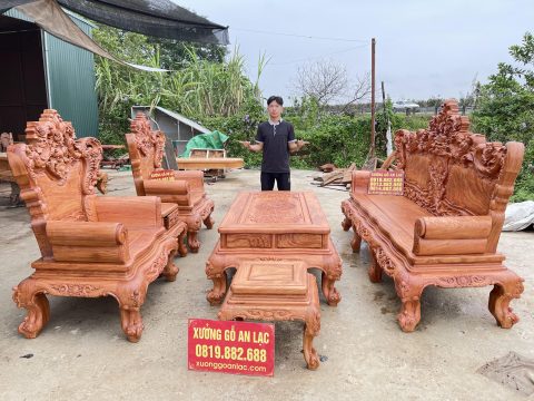 bàn ghế hoàng gia 6 món gỗ hương đá