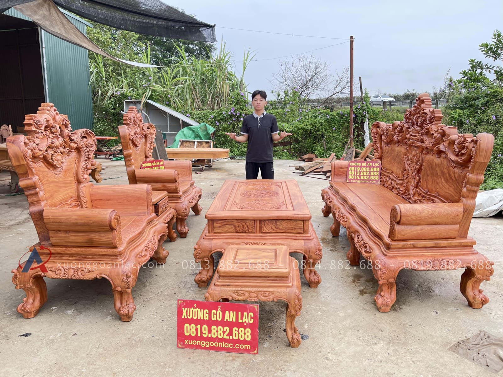 Bộ bàn ghế hoàng gia chân 14- 6 món gỗ hương đá cao cấp 30 bàn ghế hoàng gia 6 món gỗ hương đá