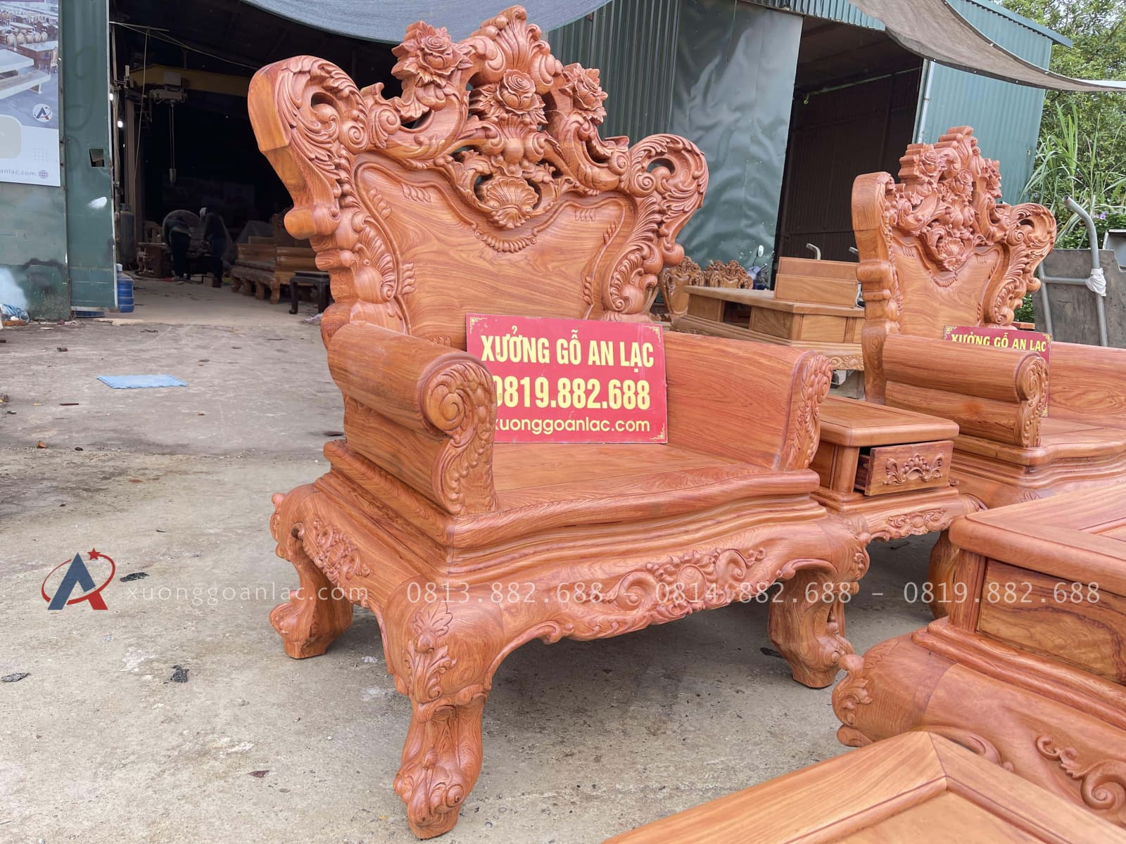 Bộ bàn ghế hoàng gia chân 14- 6 món gỗ hương đá cao cấp 42 ghế đơn louis hoàng gia