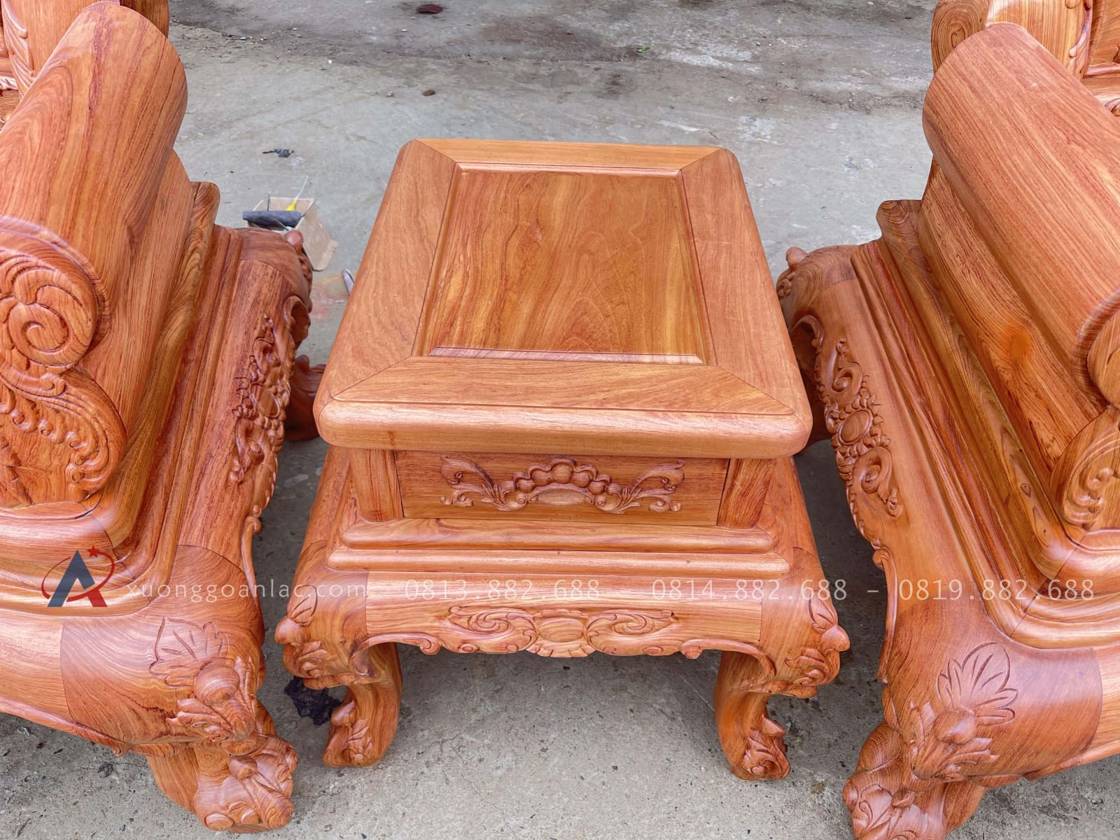 Bộ bàn ghế hoàng gia chân 14- 6 món gỗ hương đá cao cấp 43 đôn kẹp gỗ hương đá
