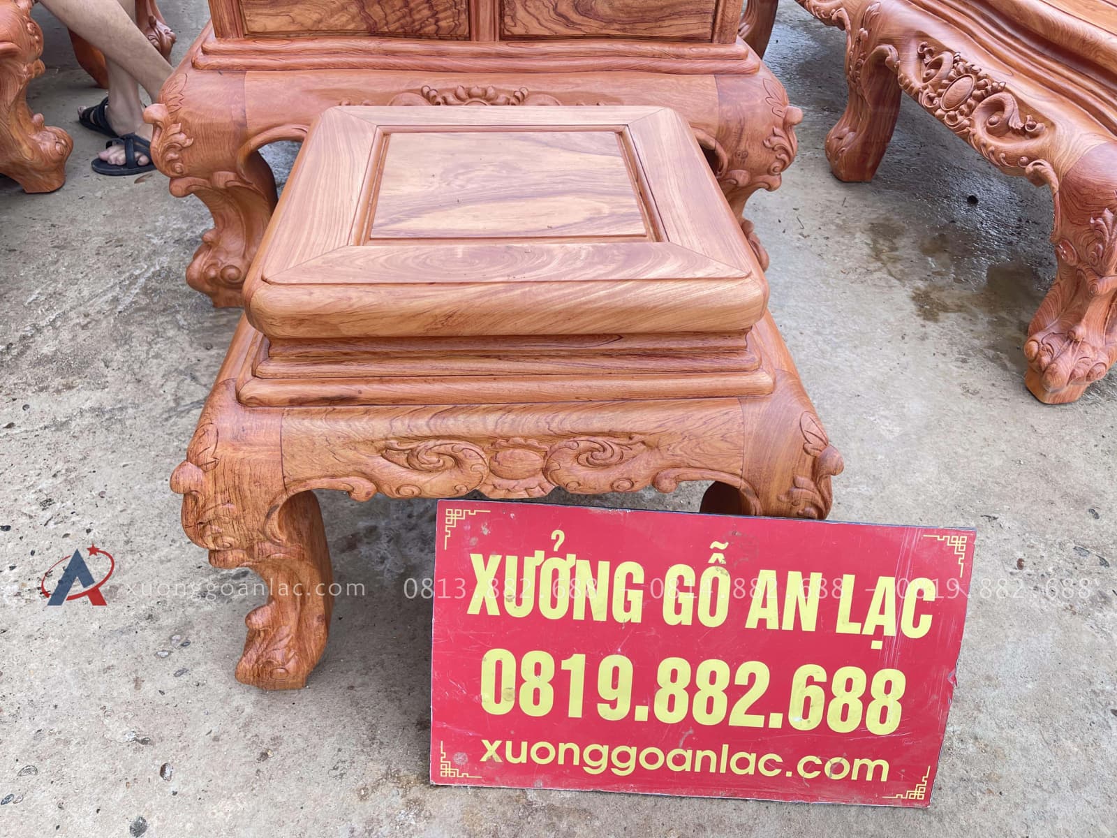 Bộ bàn ghế hoàng gia chân 14- 6 món gỗ hương đá cao cấp 44 đôn ngồi gỗ hương đá