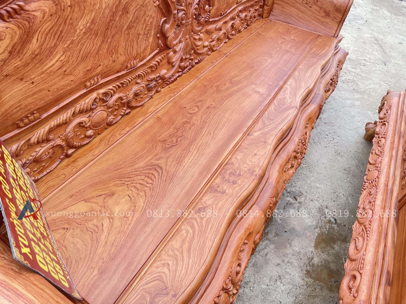 Bộ bàn ghế hoàng gia chân 14- 6 món gỗ hương đá cao cấp 33 đoản dài mặt khung tranh ván liền