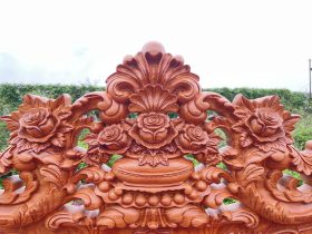 Bộ bàn ghế hoàng gia chân 14- 6 món gỗ hương đá cao cấp 20 cận cảnh đỉnh chương đục hoa lá tây