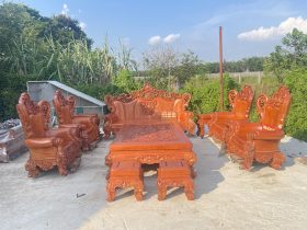 bàn ghế hoàng gia nguyên khối 10 món gỗ hương đá cao cấp