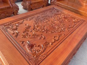 Bộ bàn ghế hoàng gia nguyên khối 10 món gỗ hương đá cao cấp 17 mặt bàn trà nguyên khối