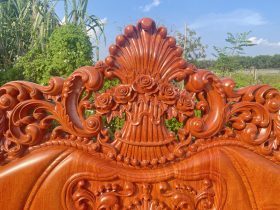 Bộ bàn ghế hoàng gia nguyên khối 10 món gỗ hương đá cao cấp 19 đỉnh chương giỏ hoa hồng lá tây