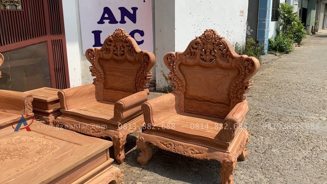 Bản mộc thô bộ louis hoàng gia gỗ hương 8 món chân 12 hàng vip 38 bộ đôi ghế đơn louis