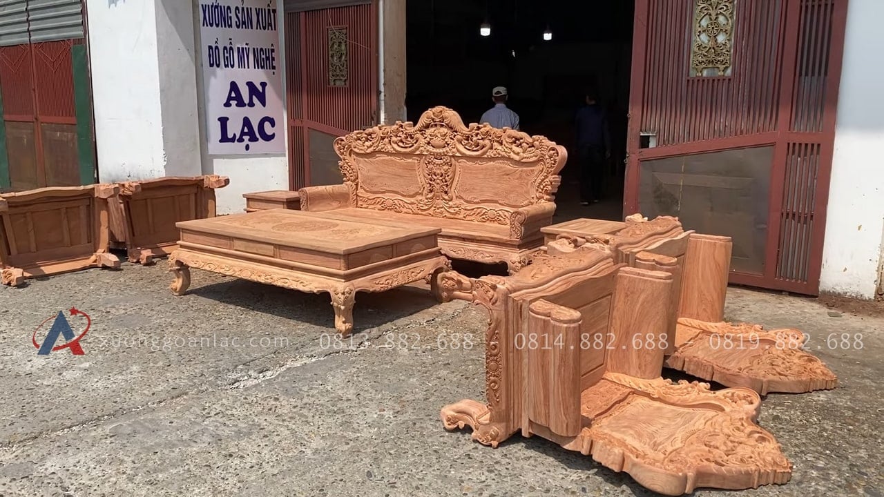 Bản mộc thô bộ louis hoàng gia gỗ hương 8 món chân 12 hàng vip 29 bàn ghế hoàng gia 8 món