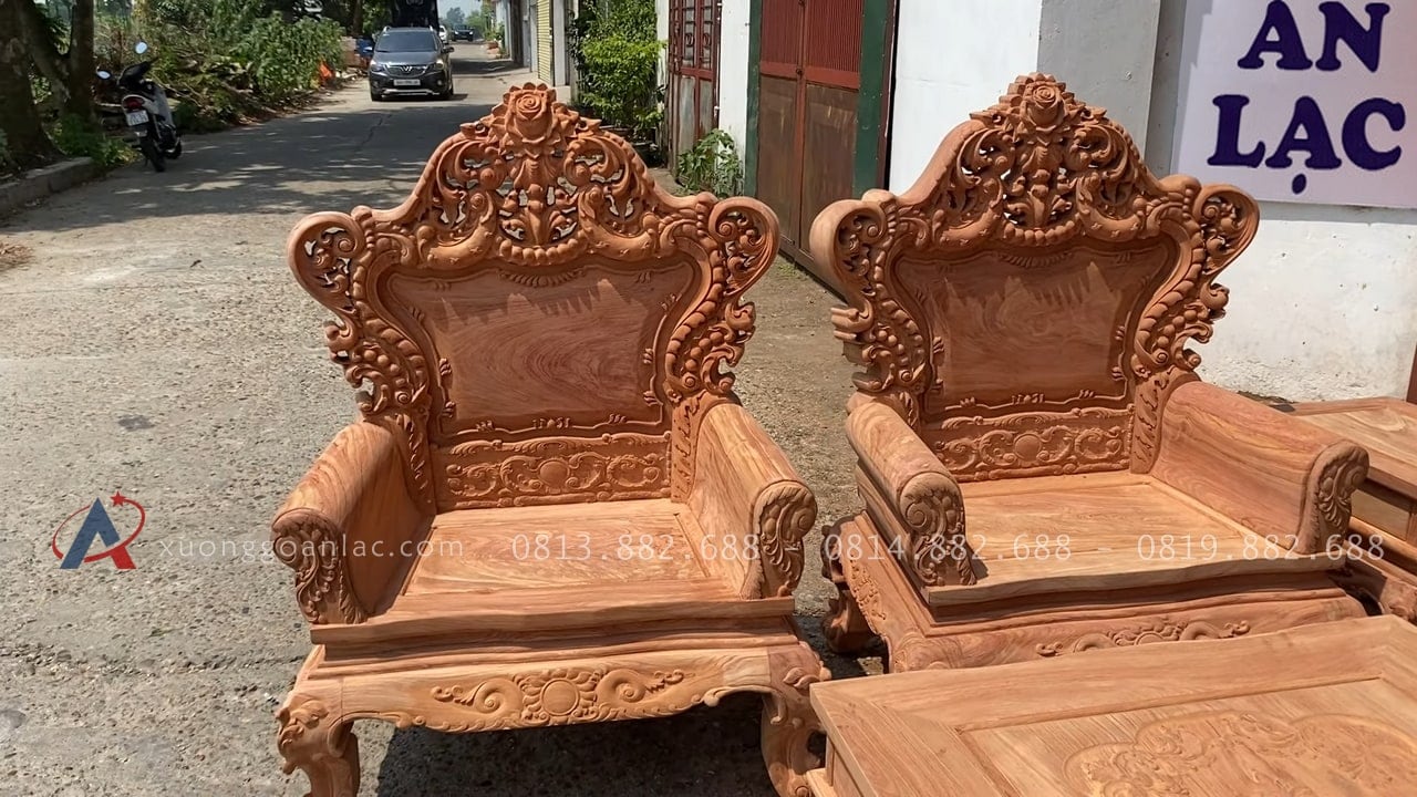 Bản mộc thô bộ louis hoàng gia gỗ hương 8 món chân 12 hàng vip 32 Hai chiếc ghế đơn louis hoàng gia